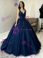 Navy Blue Tulle Appliques Quinceanera Dress