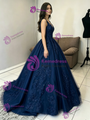 Navy Blue Tulle Appliques Quinceanera Dress