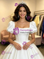 White Short Sleeve Square Neck Quinceanera Dress