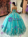 Blue Tulle Strapless Appliques Quinceanera Dress