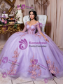Purple Tulle Short Sleeve Appliques Quinceanera Dress