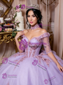 Purple Tulle Short Sleeve Appliques Quinceanera Dress