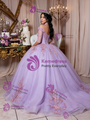 Purple Tulle Short Sleeve Appliques Quinceanera Dress