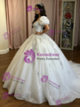 White Tulle Puff Sleeve Sequins Quinceanera Dress