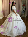 White Tulle Puff Sleeve Sequins Quinceanera Dress