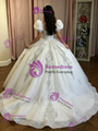 White Tulle Puff Sleeve Sequins Quinceanera Dress