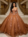 Brown Tulle Long Sleeve Quinceanera Dress