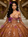 Brown Tulle Long Sleeve Quinceanera Dress