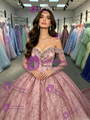 Pink Sequins Long Sleeve Quinceanera Dress