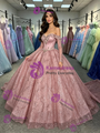 Pink Sequins Long Sleeve Quinceanera Dress