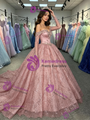 Pink Sequins Long Sleeve Quinceanera Dress