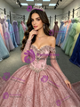 Pink Sequins Long Sleeve Quinceanera Dress
