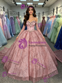 Pink Sequins Long Sleeve Quinceanera Dress