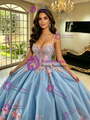Blue Tulle Spaghetti Straps Appliques Quinceanera Dress
