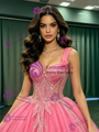 Pink Tulle Straps Sequins Quinceanera Dress