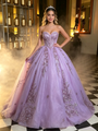 Purple Tulle Strapless Appliques Quinceanera Dress