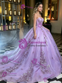 Purple Tulle Strapless Appliques Quinceanera Dress