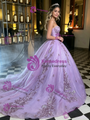 Purple Tulle Strapless Appliques Quinceanera Dress