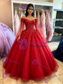 Red Tulle Off the Shoulder Appliques Quinceanera Dress