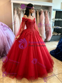Red Tulle Off the Shoulder Appliques Quinceanera Dress