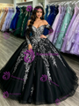 Black Tulle Long Sleeve Appliques Quinceanera Dress