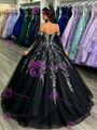 Black Tulle Long Sleeve Appliques Quinceanera Dress