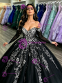 Black Tulle Long Sleeve Appliques Quinceanera Dress