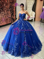 Blue Tulle Strapless Appliques Quinceanera Dress