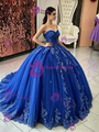 Blue Tulle Strapless Appliques Quinceanera Dress