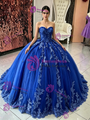 Blue Tulle Strapless Appliques Quinceanera Dress