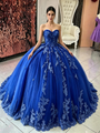 Blue Tulle Strapless Appliques Quinceanera Dress