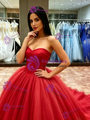 Red Tulle Strapless Quinceanera Dress