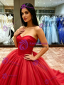 Red Tulle Strapless Quinceanera Dress