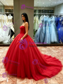 Red Tulle Strapless Quinceanera Dress