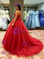 Red Tulle Strapless Quinceanera Dress