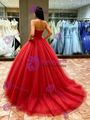 Red Tulle Strapless Quinceanera Dress