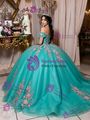 Blue Tulle Off the Shoulder Appliques Quinceanera Dress