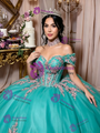 Blue Tulle Off the Shoulder Appliques Quinceanera Dress
