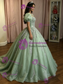 Green Tulle Puff Sleeve Appliques Quinceanera Dress