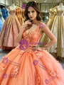 Orange Tulle V-neck Appliques Quinceanera Dress