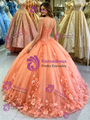 Orange Tulle V-neck Appliques Quinceanera Dress