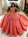 Watermelon Tulle Long Sleeve Quinceanera Dress