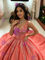 Watermelon Tulle Long Sleeve Quinceanera Dress