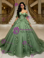 Green Tulle Off the Shoulder Appliques Quinceanera Dress