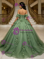 Green Tulle Off the Shoulder Appliques Quinceanera Dress