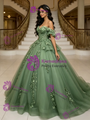 Green Tulle Off the Shoulder Appliques Quinceanera Dress