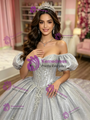 Silver Gray Off the Shoulder Quinceanera Dress