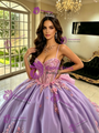 Purple Tulle Spaghetti Straps 3D Flower Quinceanera Dress