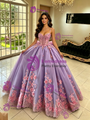 Purple Tulle Spaghetti Straps 3D Flower Quinceanera Dress