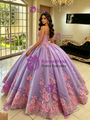 Purple Tulle Spaghetti Straps 3D Flower Quinceanera Dress